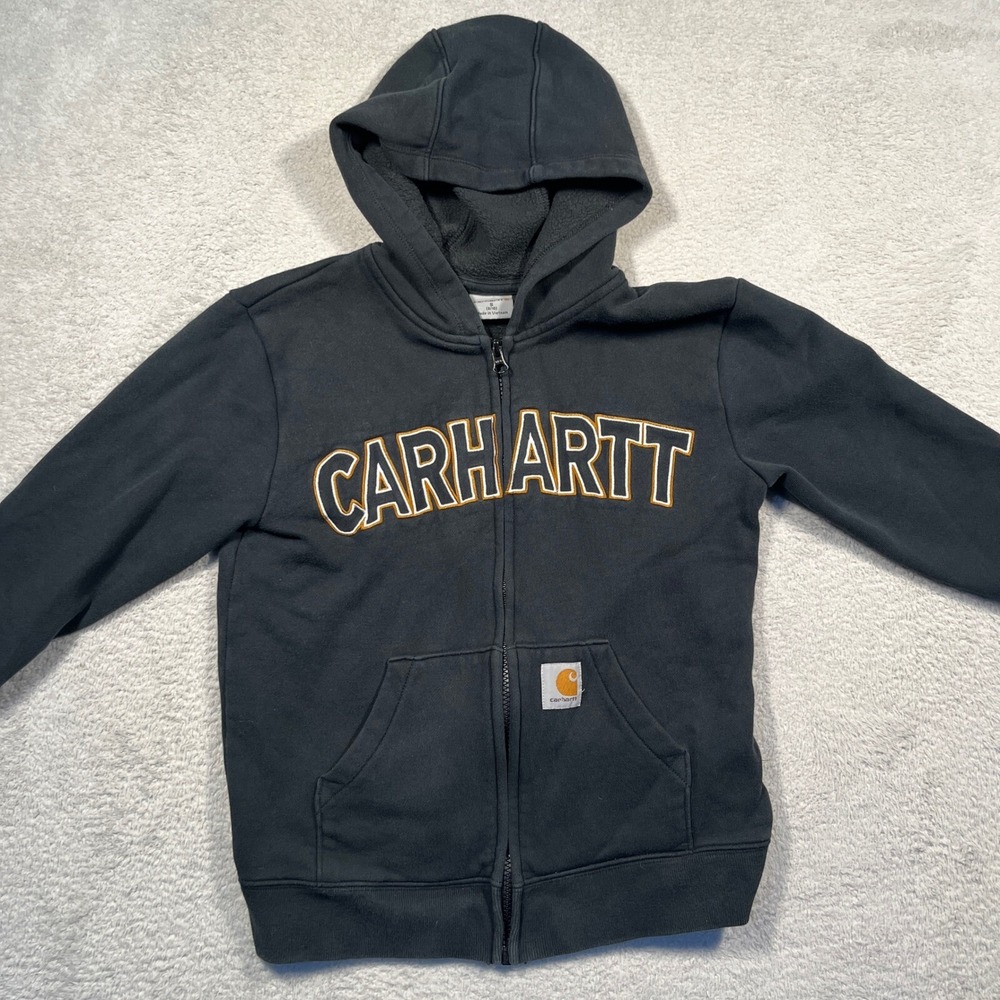 Carhartt Full Zip‎ Hoodie Sweatshirt Kids Black Embroidered S Utility Workwear